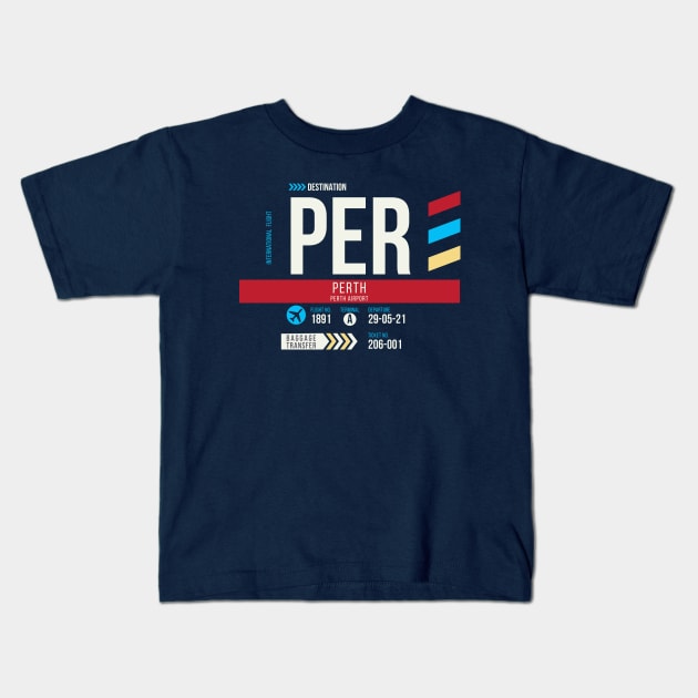 Perth (PER) Airport Code Baggage Tag Kids T-Shirt by SLAG_Creative